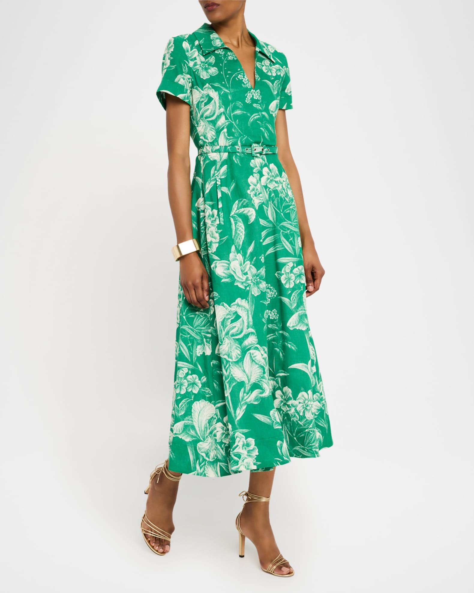 Collared Short-Sleeve Belted Midi Dress Product Image