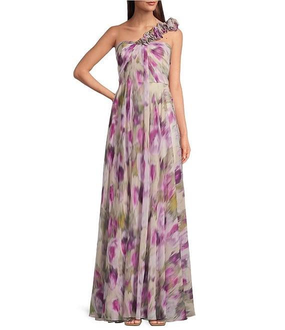 Muse by Marchesa Posey Chiffon One Shoulder Neck Sleeveless Applique Maxi Dress Product Image