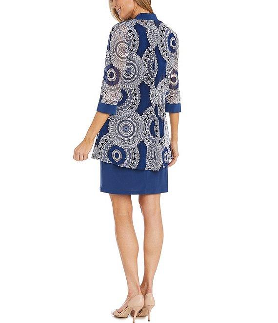 R & M Richards 3/4 Sleeve Crew Neck Printed 2-Piece Jacket Dress Product Image