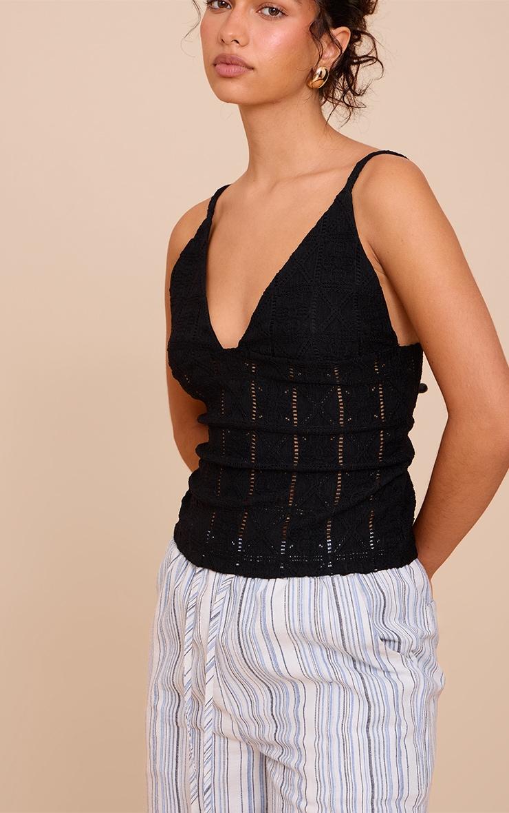 Black Crochet Textured Cami Top Product Image