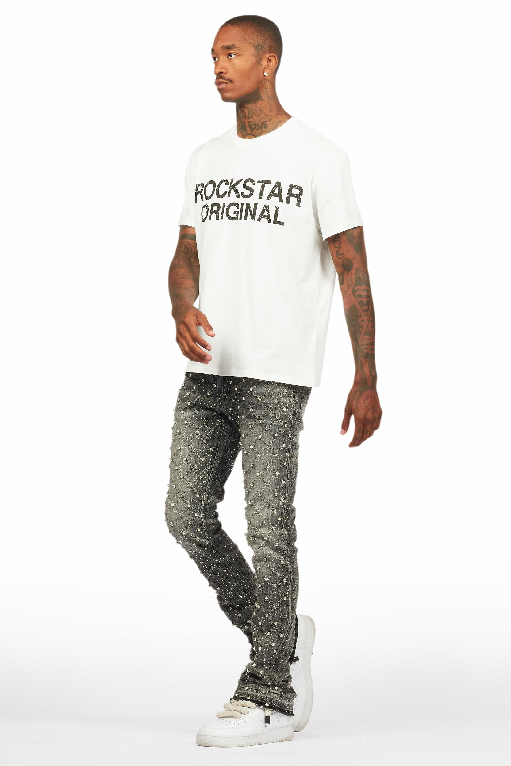 Glit Grey Rhinestone Stacked Flare Jean Male Product Image