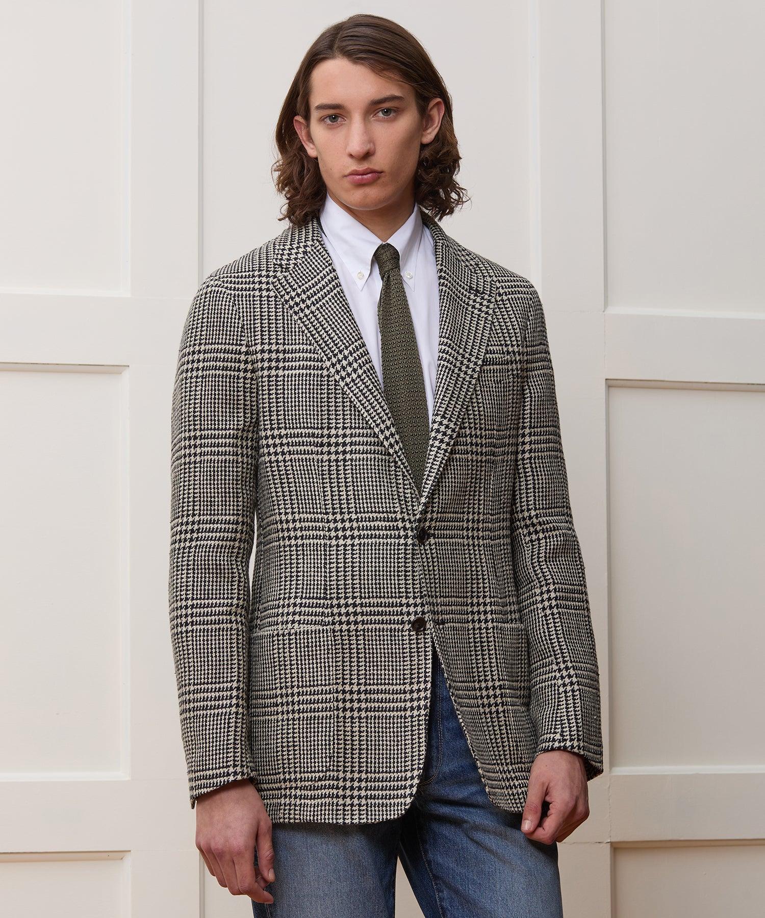 Italian Linen-Silk Sport Coat in Cream Glen Plaid Product Image
