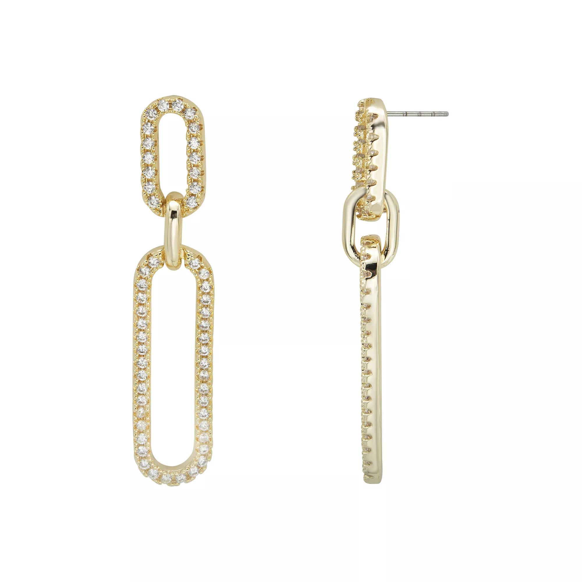 City Luxe Cubic Zirconia Oval Drop Earrings, Women's, Gold Tone Clear Product Image