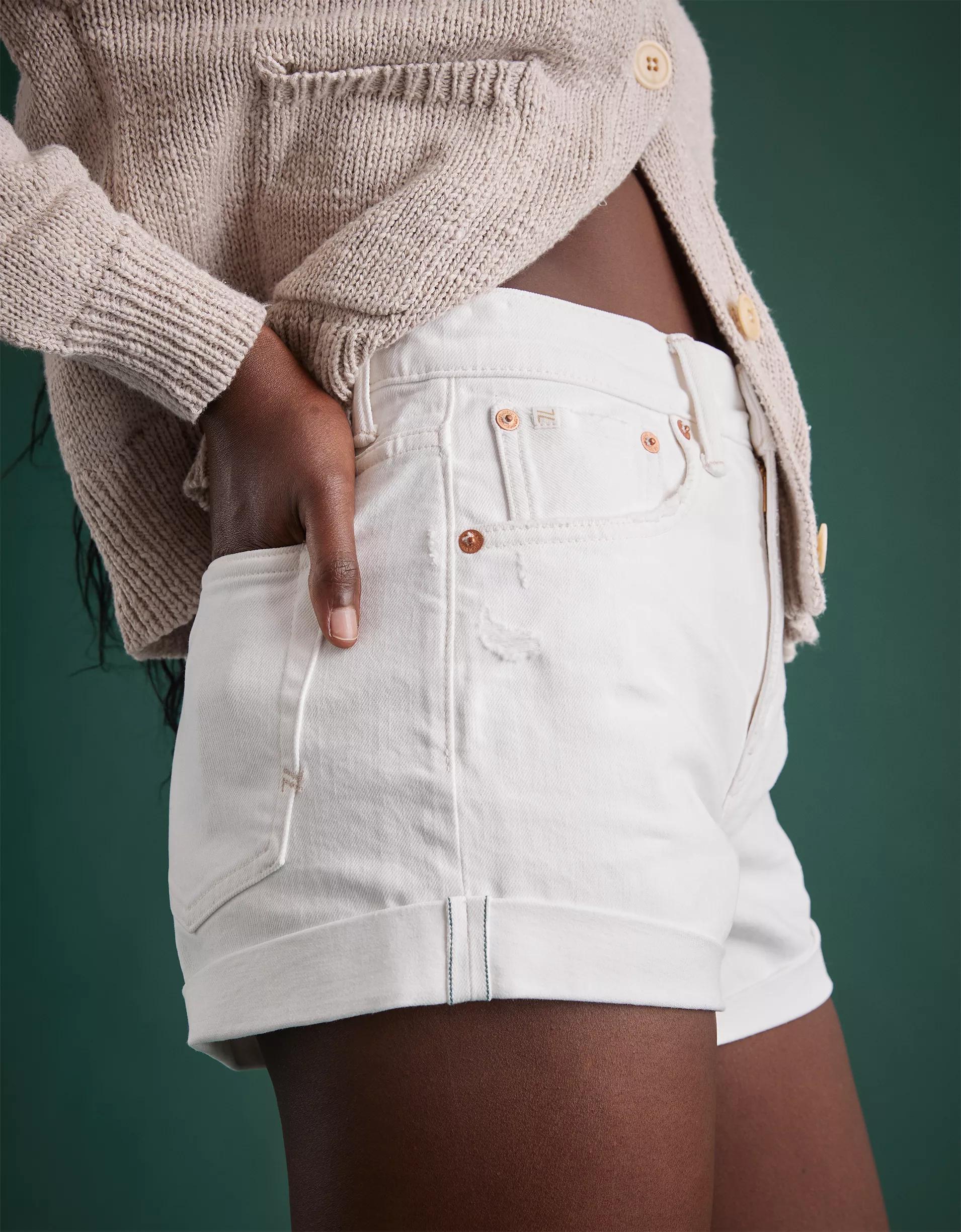 AE77 Premium High-Waisted Cut-Off Denim Short Product Image