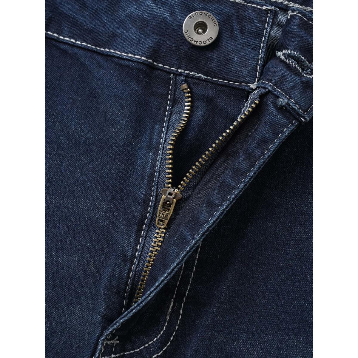 Plus Size Very Stretchy High Rise Dark Wash Denim Shorts Women DarkBlue Casual Plain High stretch Slanted pocket Jeans BloomChic 18/2X Product Image