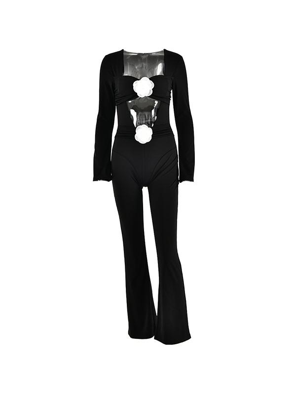 Cutout Three-dimensional Flower Flared Jumpsuit Product Image
