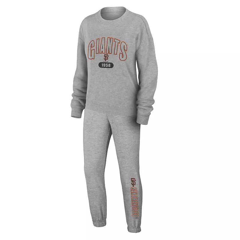Women's WEAR by Erin Andrews Heather Gray New England Patriots Knit Long Sleeve Tri-Blend T-Shirt & Pants Sleep Set,  Product Image