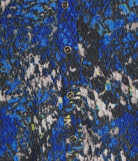 Calessa Textured Crinkle Animal Print Point Collar Long Sleeve Button-Front Tunic Product Image