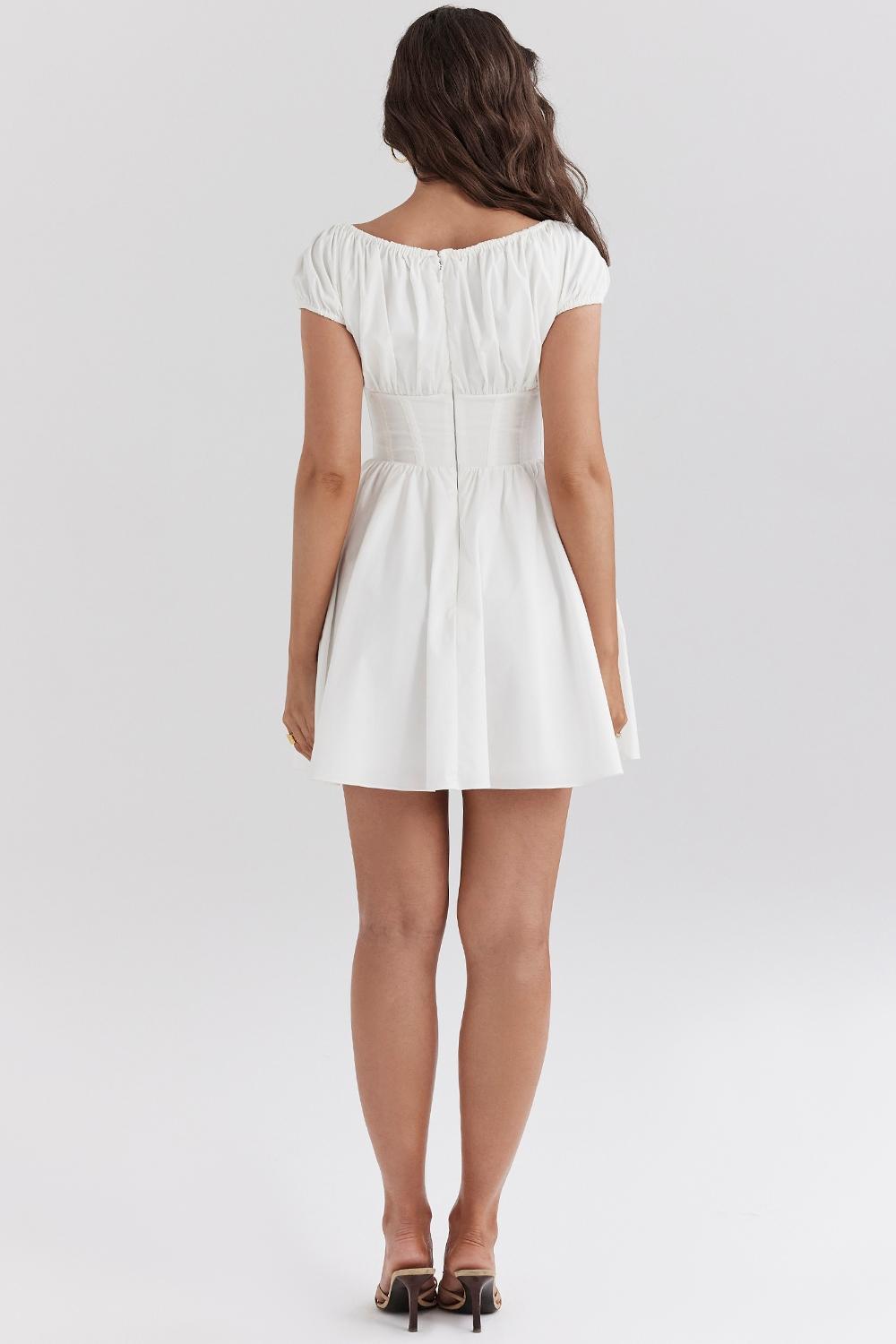 Nala  white cotton gathered mini dress Product Image