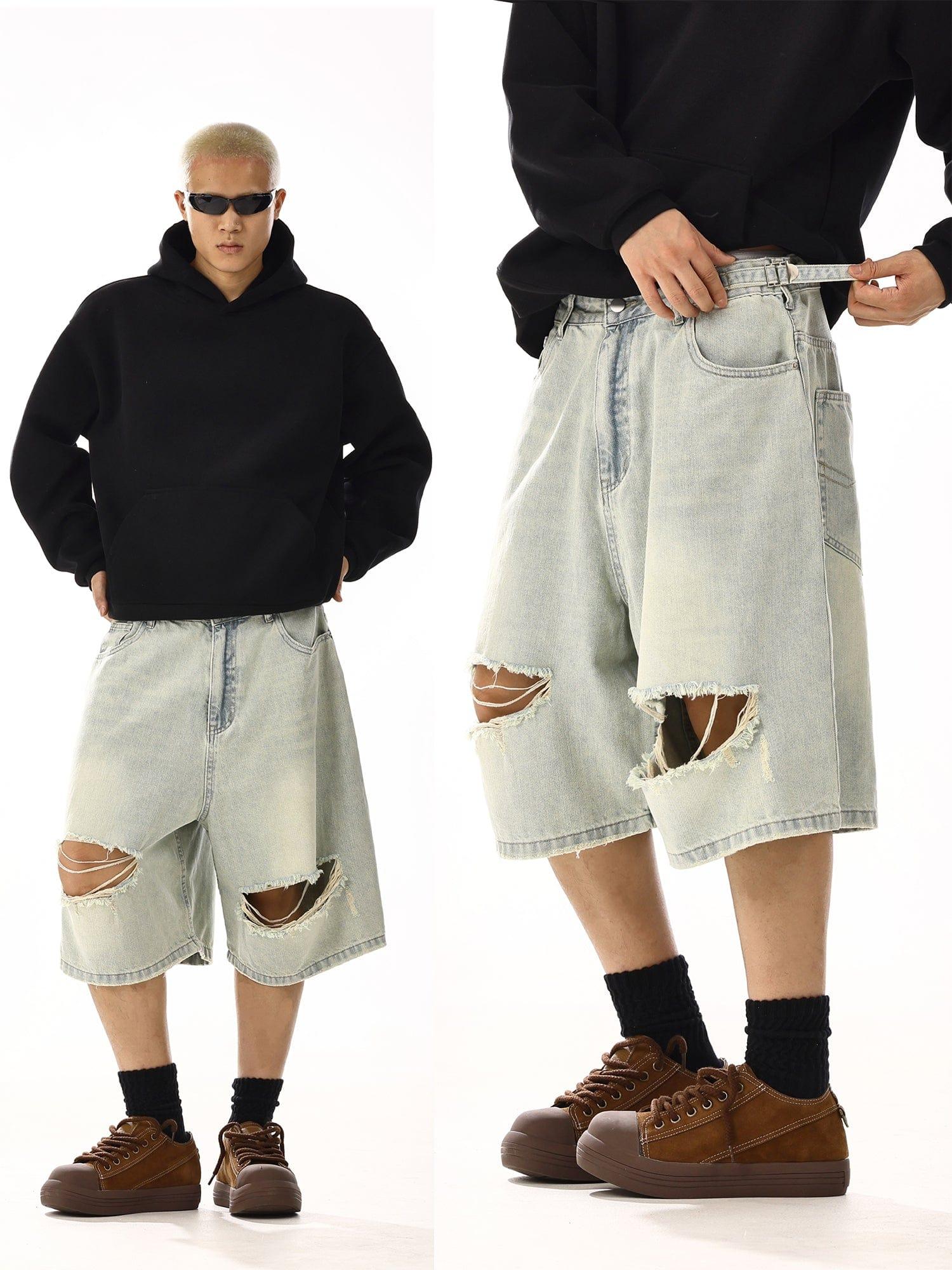 RT No. 13000 LIGHT BLUE RIPPED SHORTS Product Image