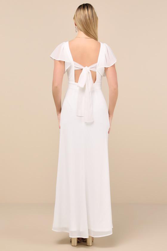 Simply Delightful White Tie-Back Flutter Sleeve Maxi Dress Product Image