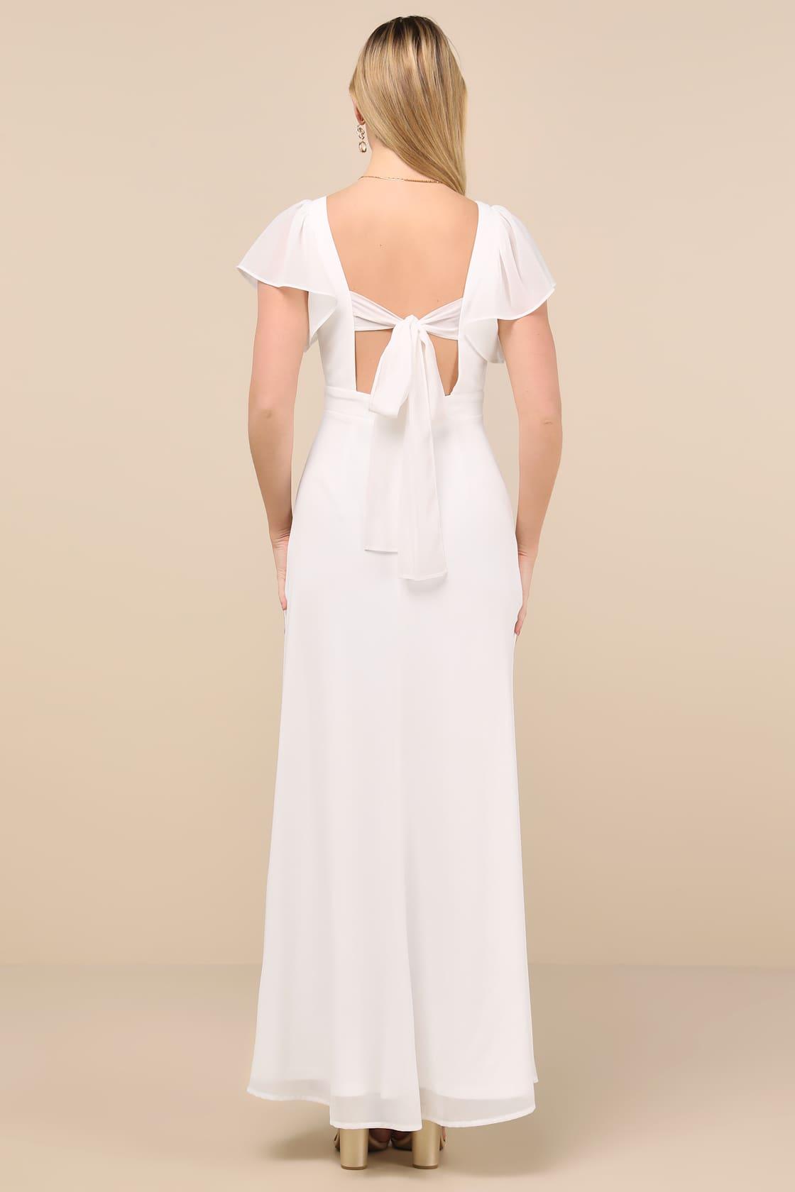 Simply Delightful White Tie-Back Flutter Sleeve Maxi Dress Product Image