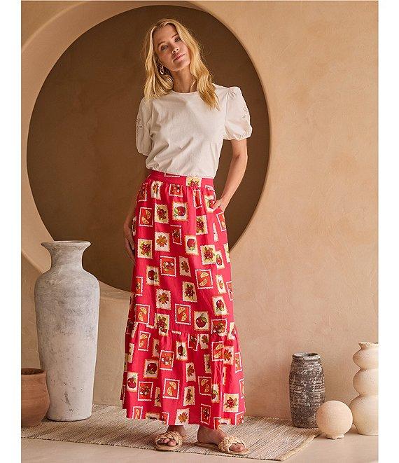 Skies Are Blue Printed Linen Blend Tiered Coordinating Maxi Skirt Product Image