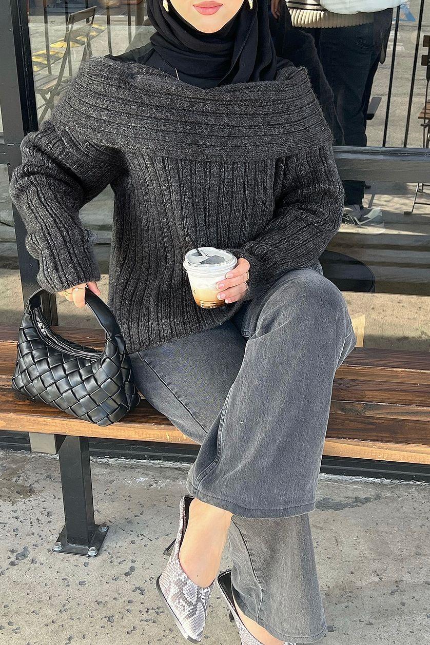 Knitted Off Shoulder Sweater Product Image