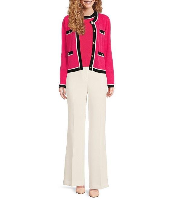 KARL LAGERFELD PARIS Knit Crew Neck Long Sleeve Embellished Button-Front Cardigan Product Image