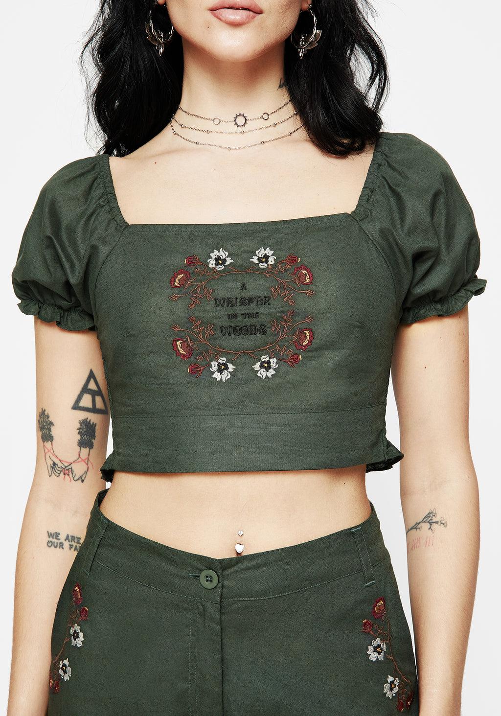 Whisper Embroidered Linen-Blend Smock Crop Top Product Image