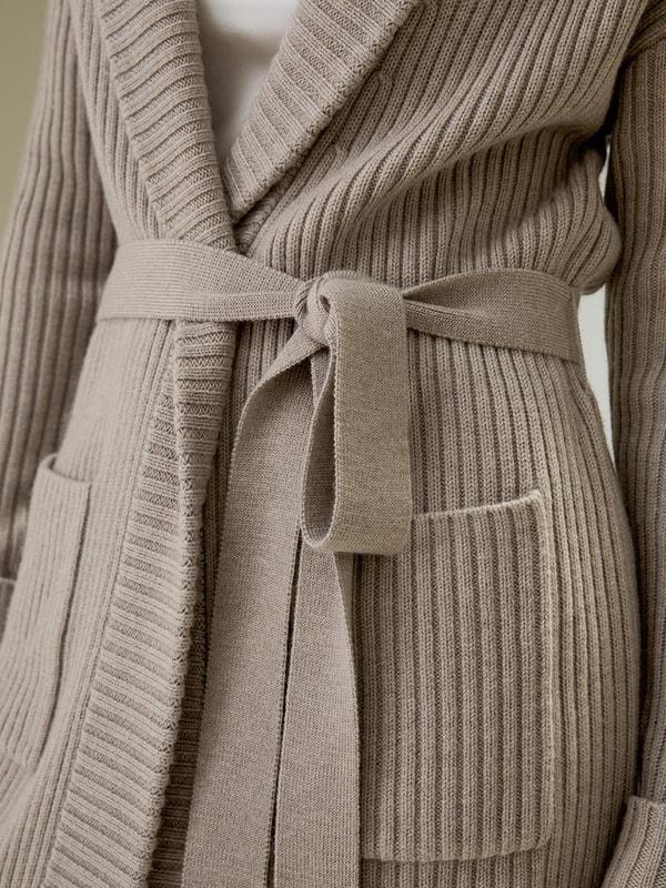 LILYSILK Wool Cardigans Womens Camel Pure Wool Elegant Belted Sweater L Product Image