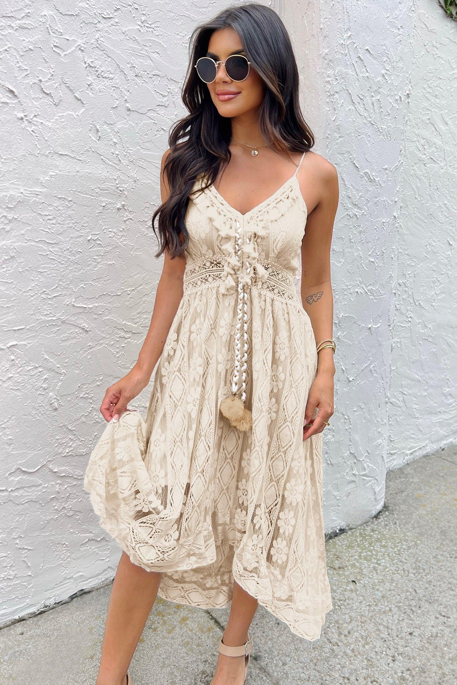 Astrid Sleeveless V-neck Tassel Ruching Dress Product Image