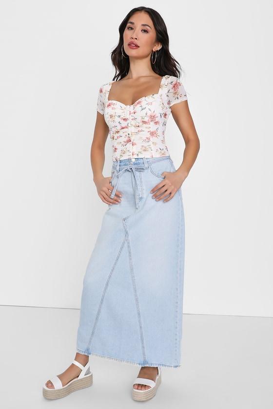 Sweeter Vibes Ivory Floral Mesh Short Sleeve Bustier Crop Top Product Image