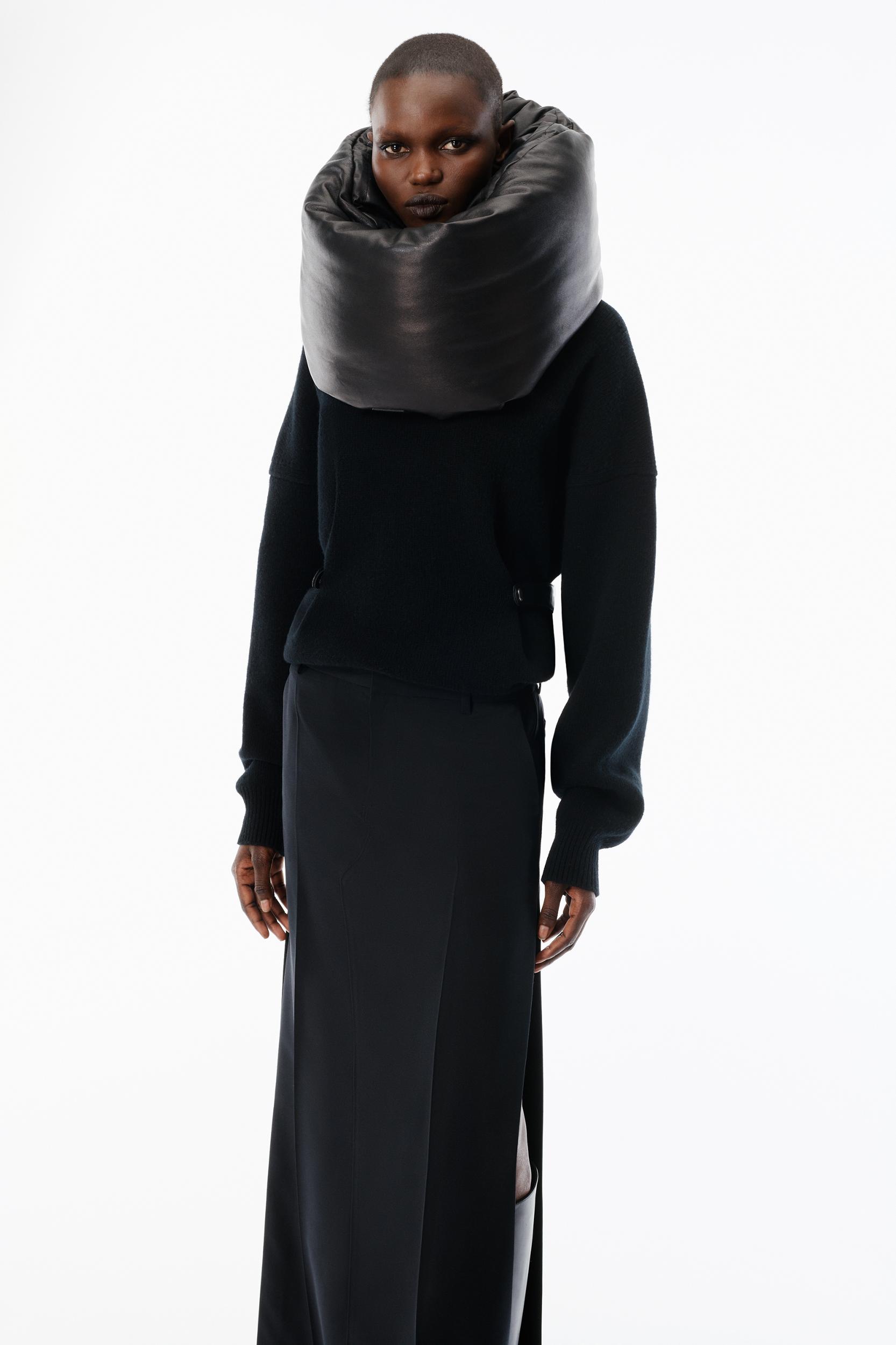 Black Wool Mohair Tailored Maxi Skirt Product Image