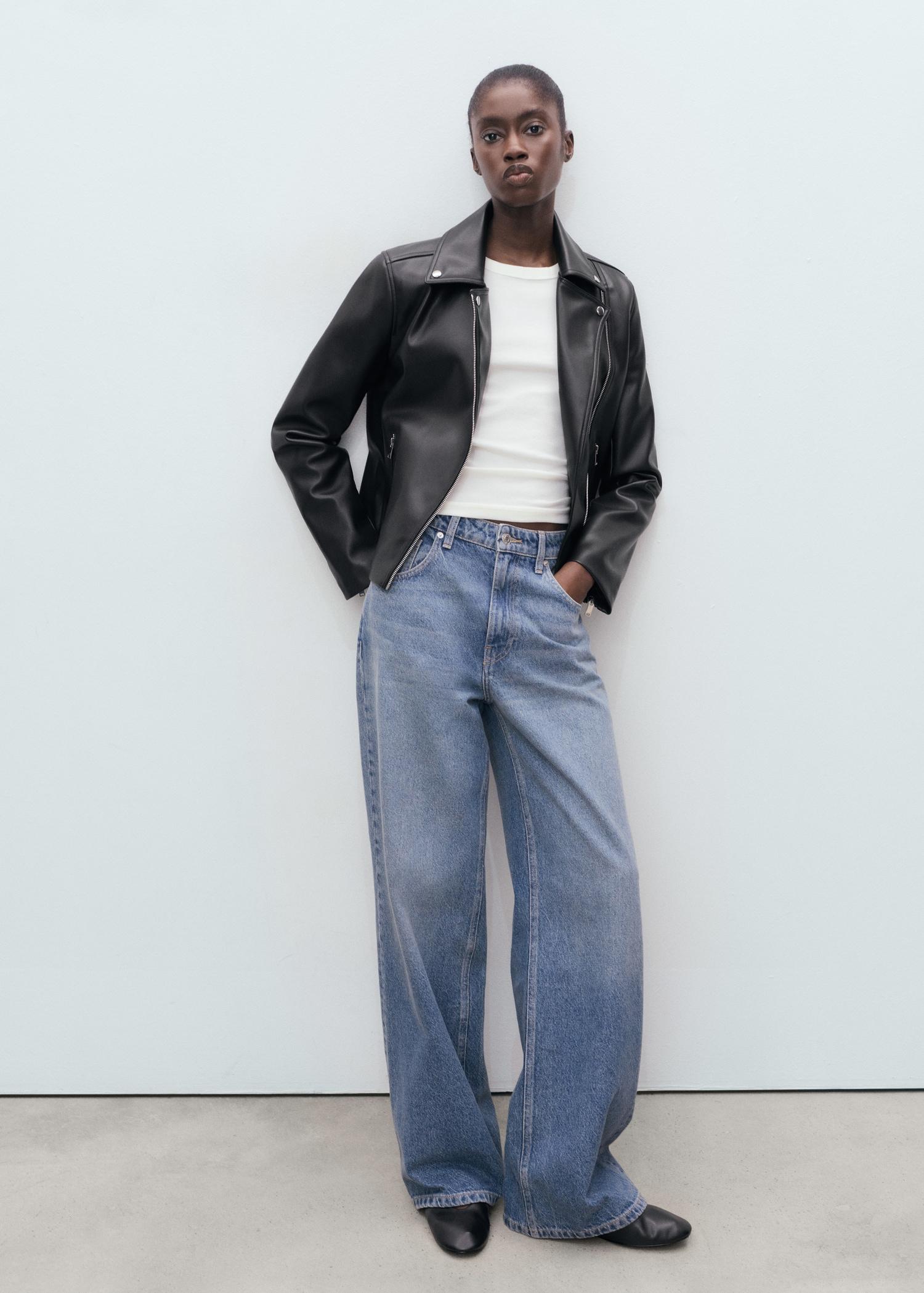 Leather-effect biker jacket - Women | MANGO USA Product Image