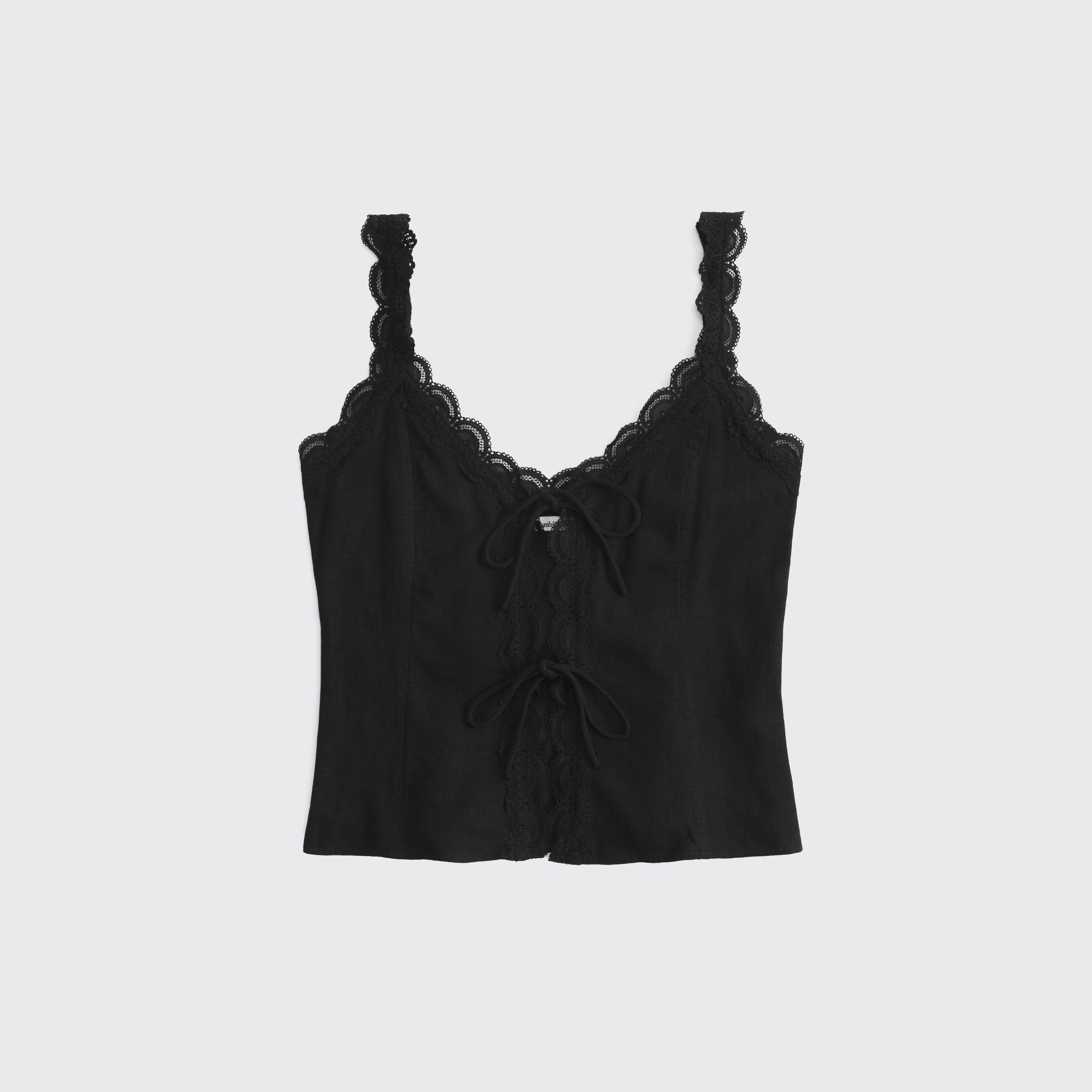 Lace-Trim Tie-Front Peplum Top Product Image