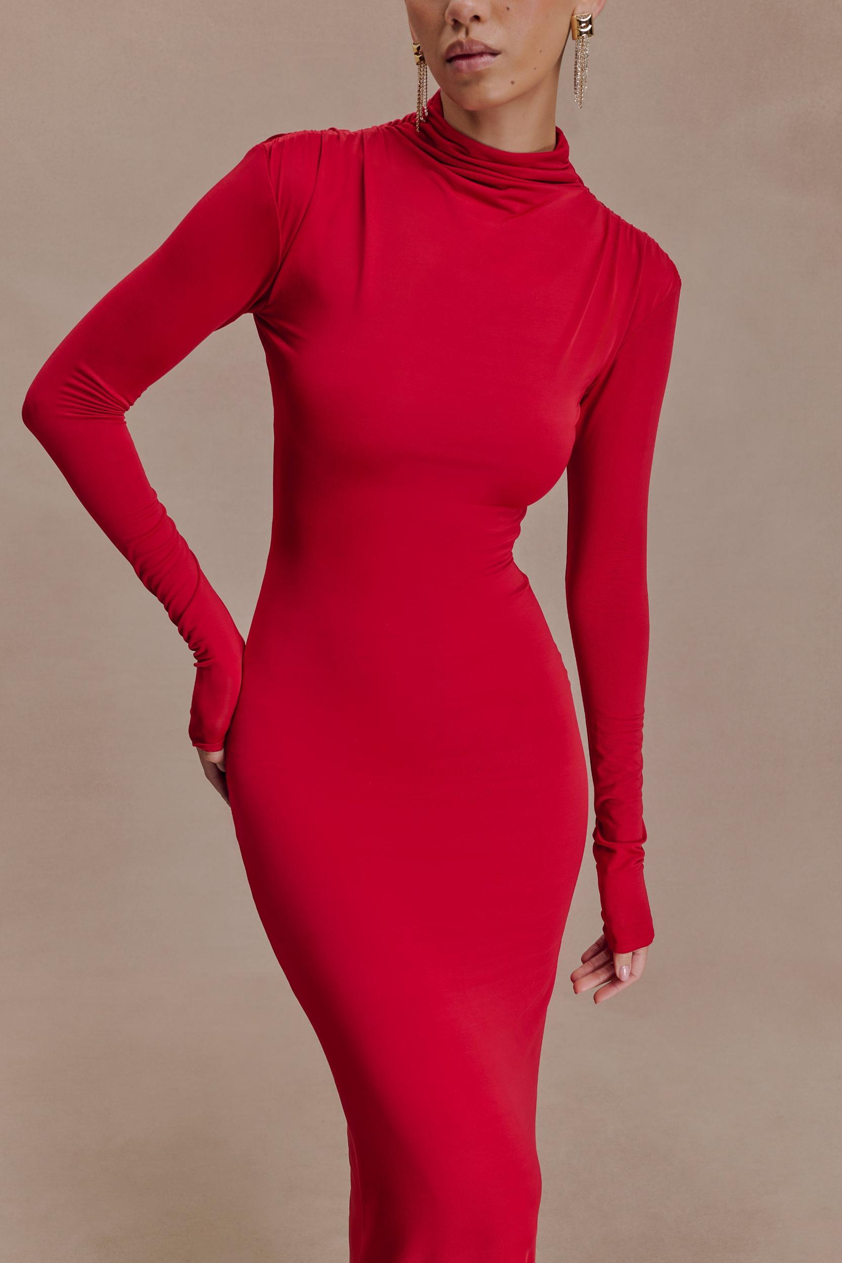 Kiyah Slinky Cut Out Maxi Dress - Red Product Image