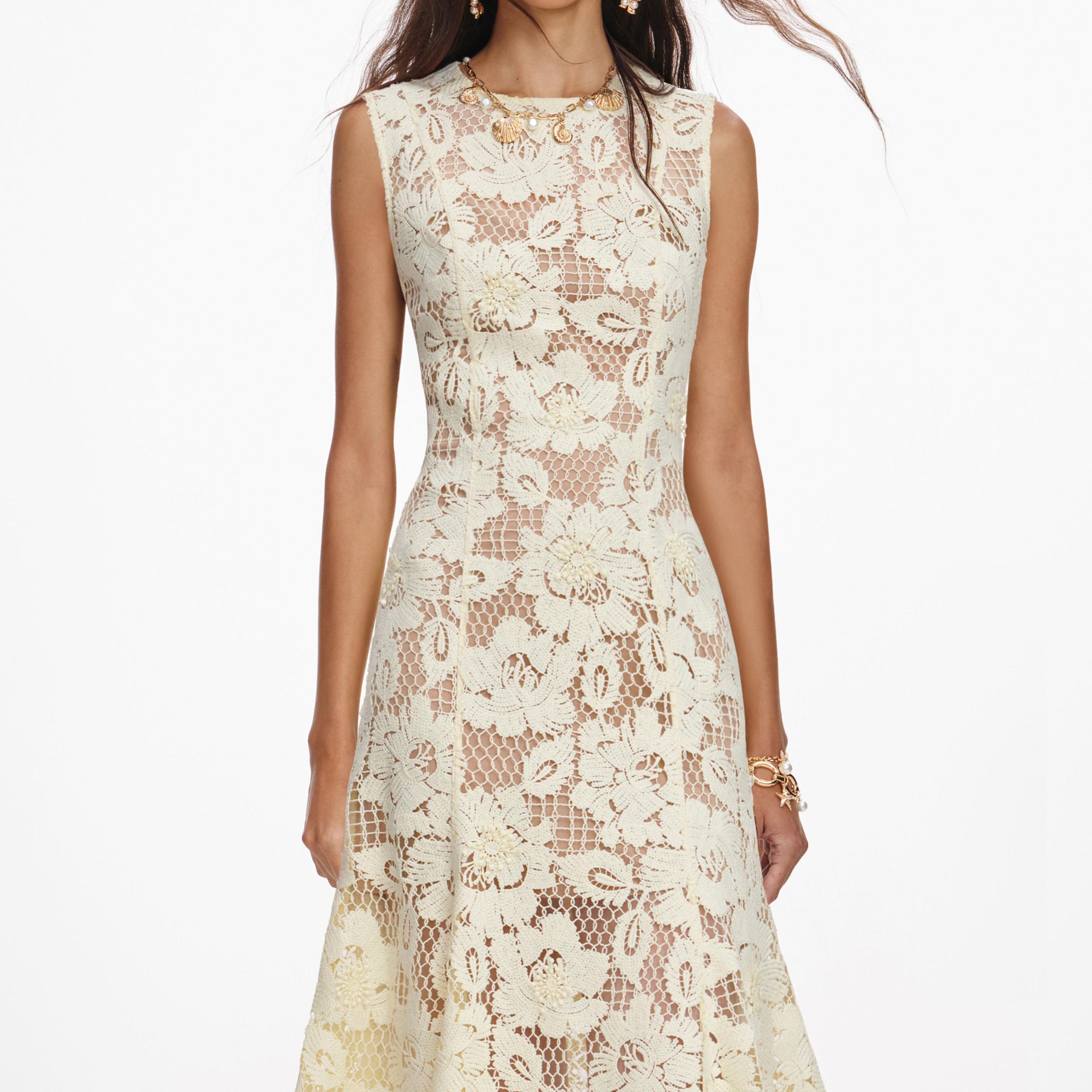 Yellow Crochet Lace Midi Dress Product Image