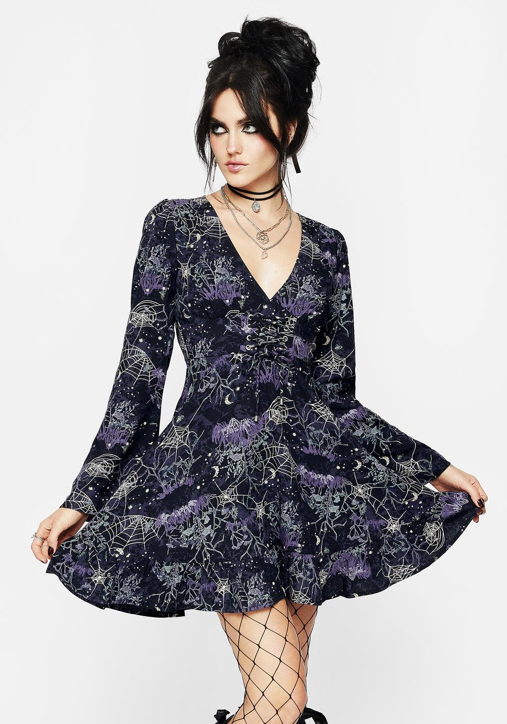 Hawthorn Flute Sleeve Lace Up Mini Dress Product Image