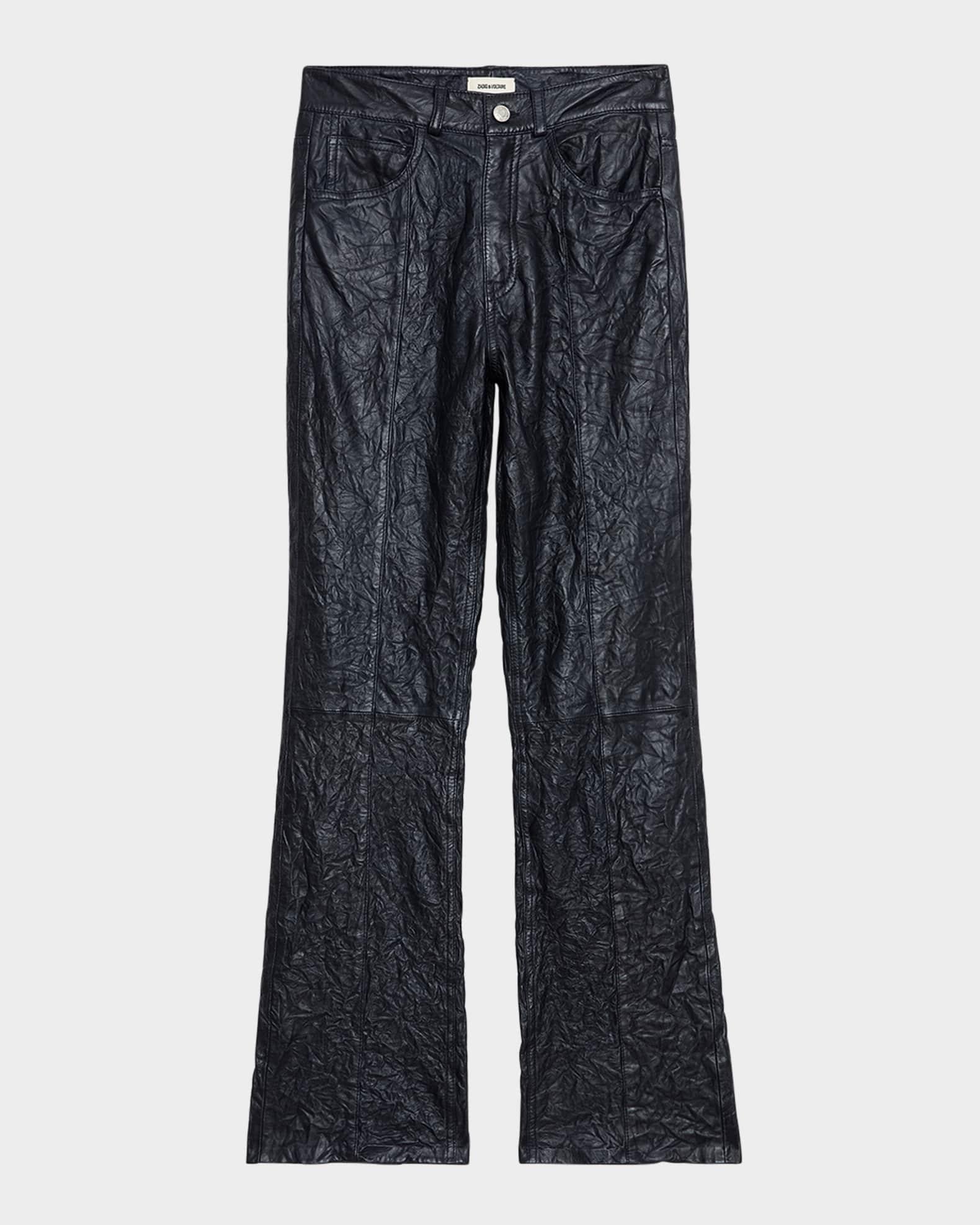 Poete Crinkled Leather Trousers Product Image