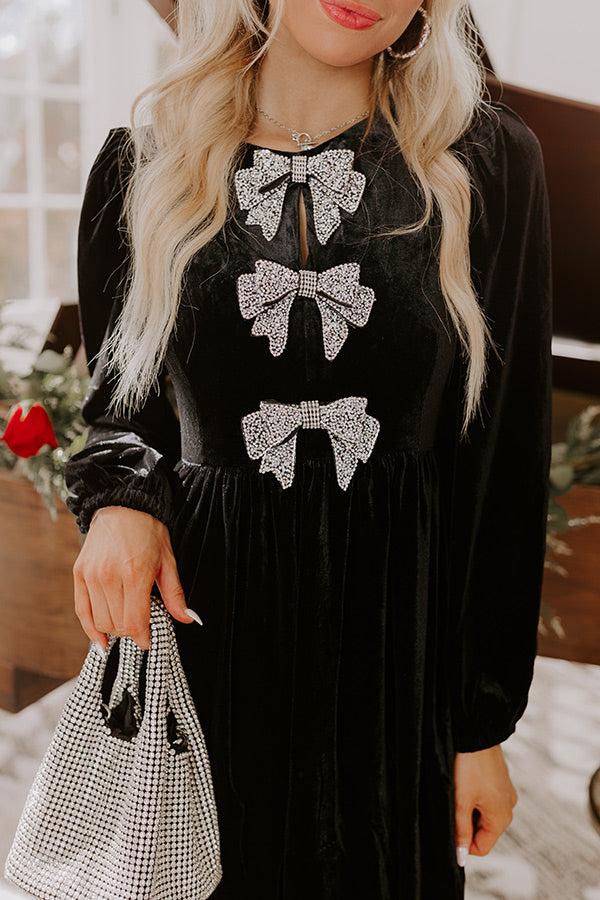 Bows And Kisses Velvet Mini Dress in Black Product Image