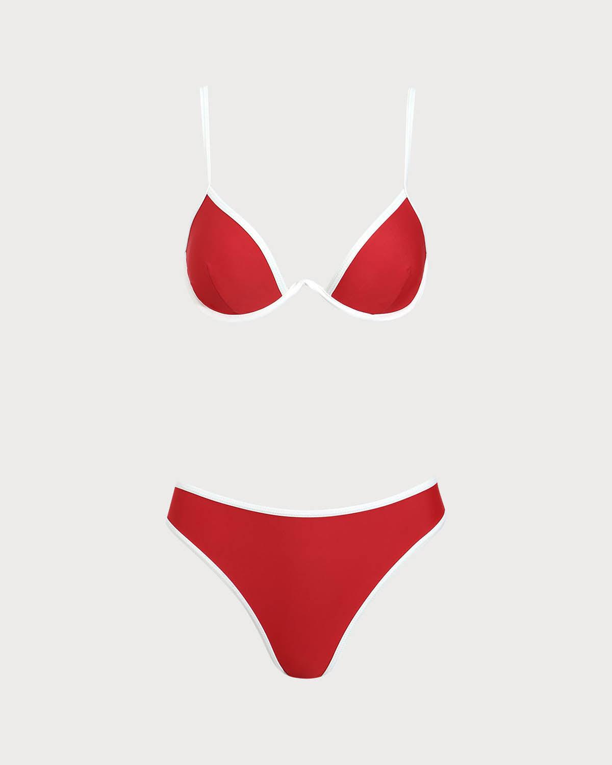 Red Contrast Underwire Bikini Set Product Image