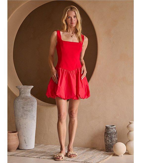 Skies Are Blue Square Neck Sleeveless Bubble Hem Drop Waist Mini Dress Product Image