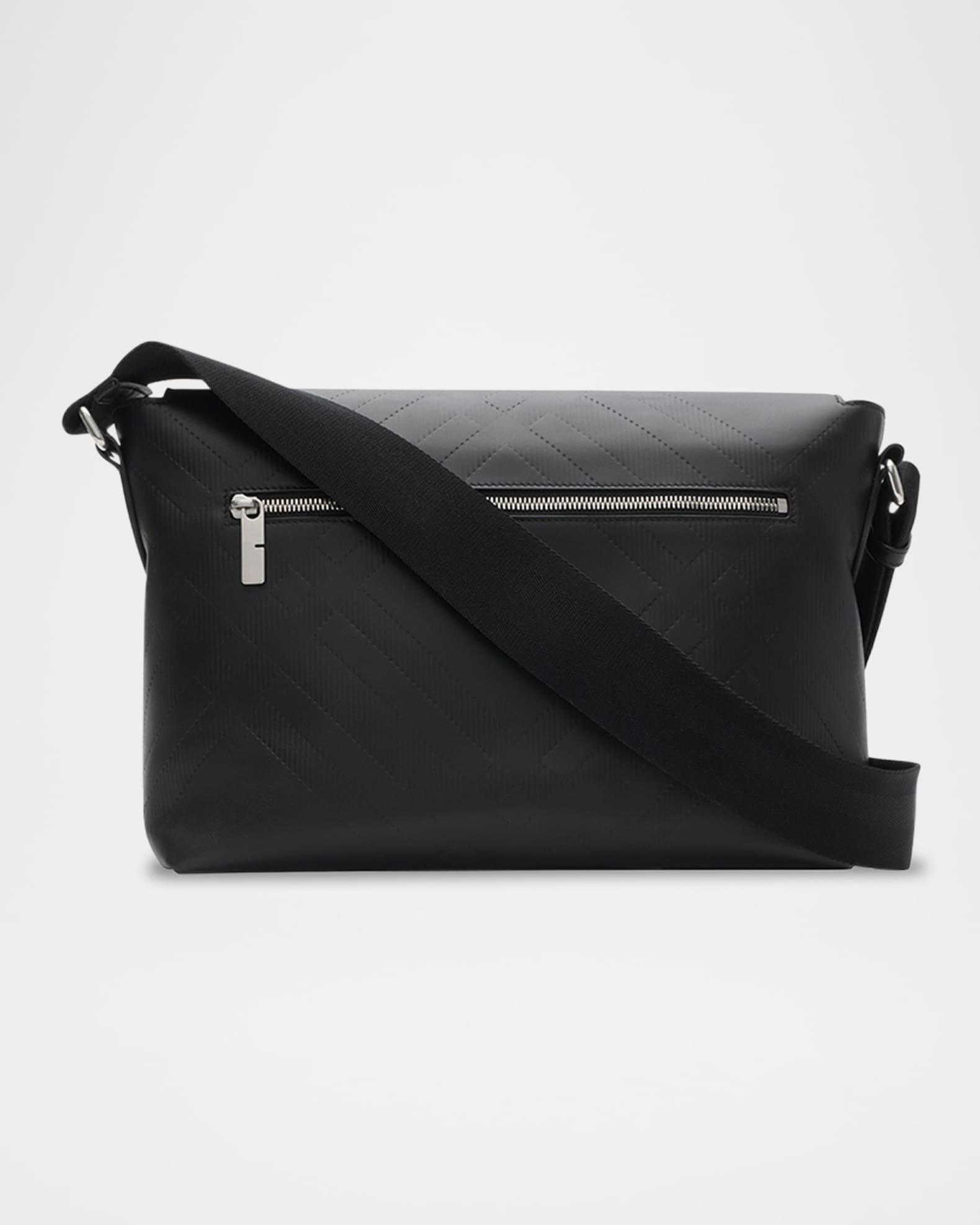 Men's Check Embossed Leather Messenger Bag Product Image