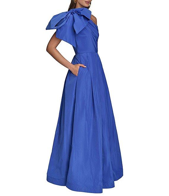 Donna Karan Taffeta Bow One Shoulder Sleeveless Ballgown Product Image