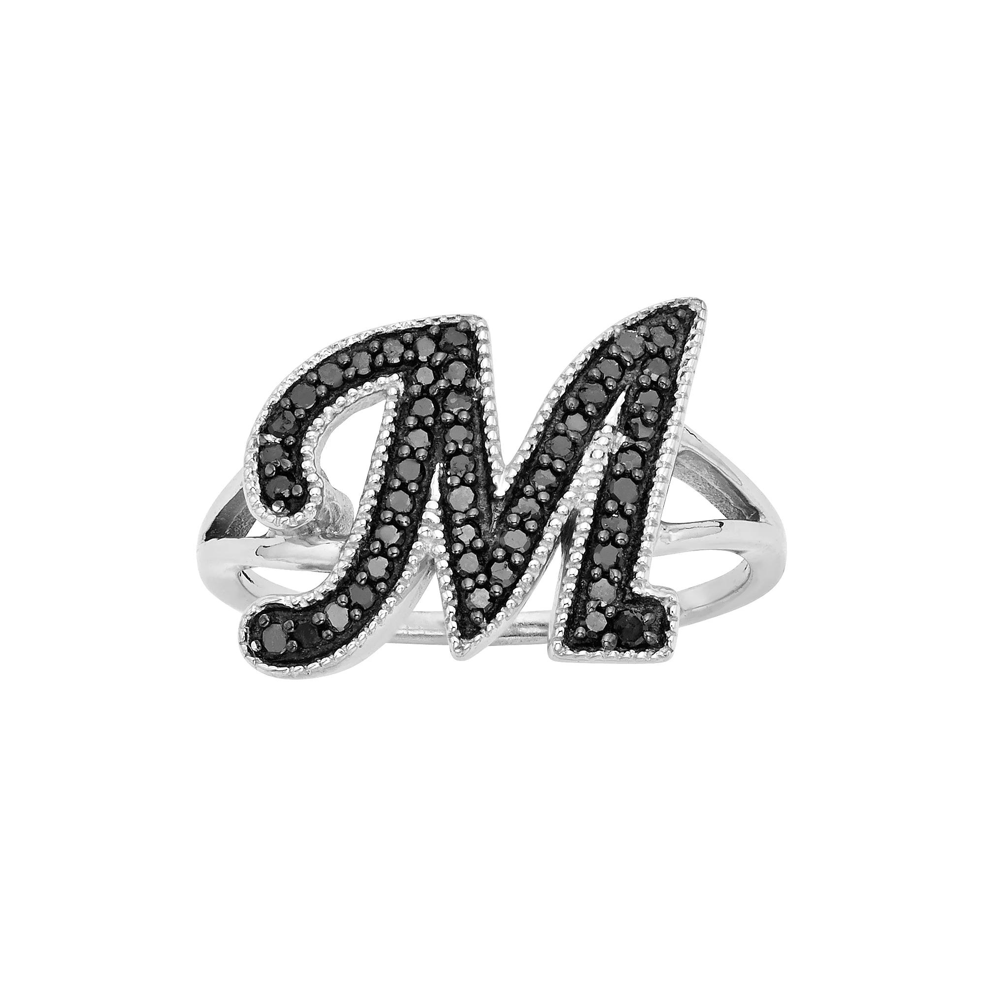 Jewelexcess Sterling Silver 1/4-ct. T.W. Black Diamond Initial Ring, Womens Product Image