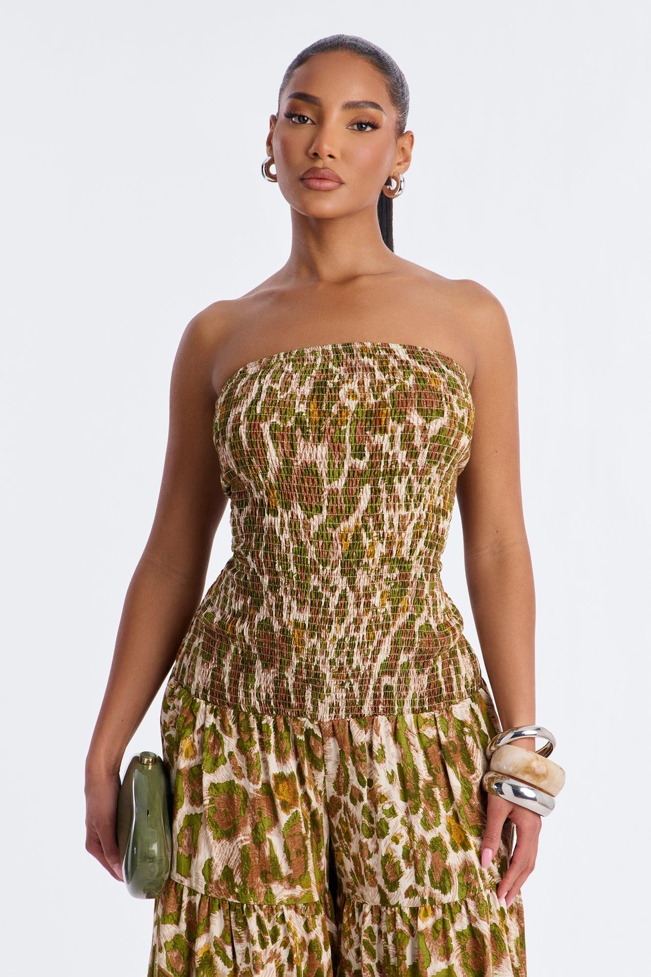 Leah Strapless Smocked Jumpsuit - Green Female Product Image