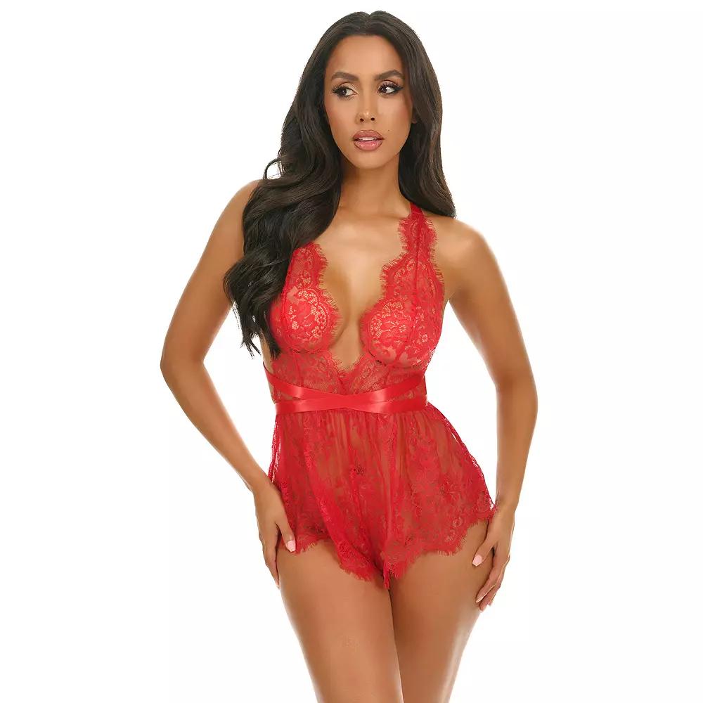 Women's Oh La La Cheri Brea Romper Lingerie 53-11728, Size: Large-XL, Red Product Image