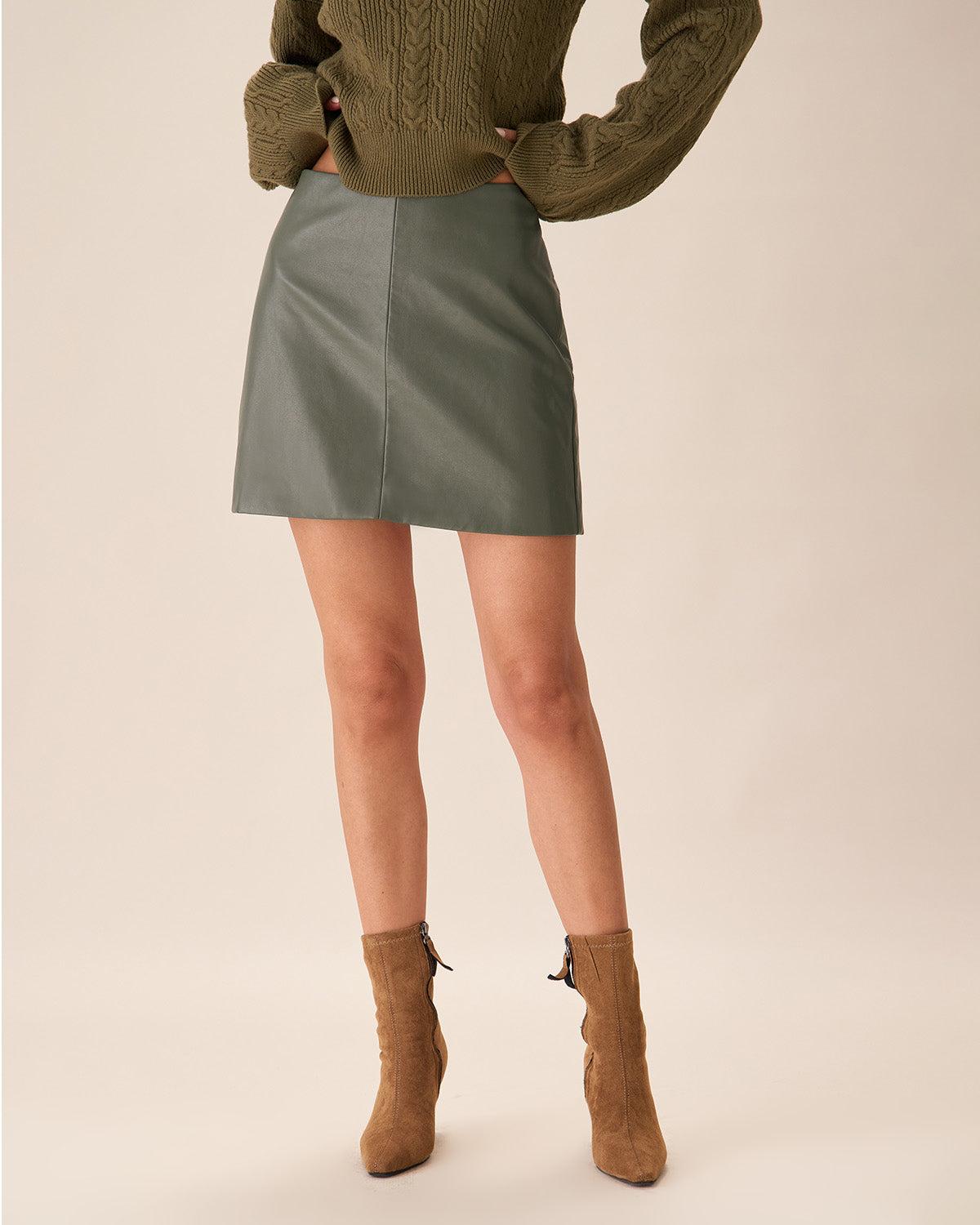 Green High-waisted Faux Leather Mini Skirt Product Image