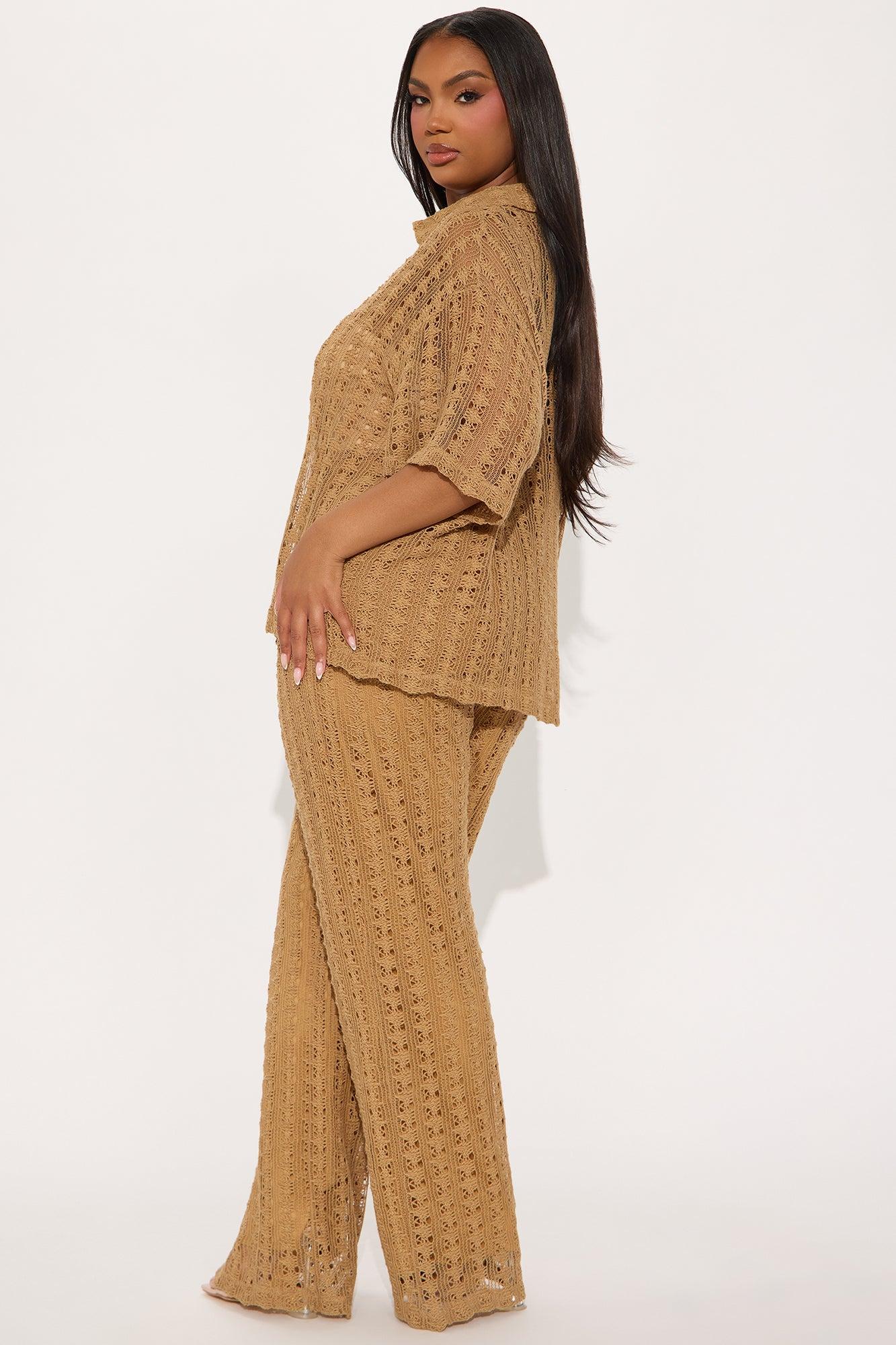 Kara Crochet Pant Set - Taupe Product Image