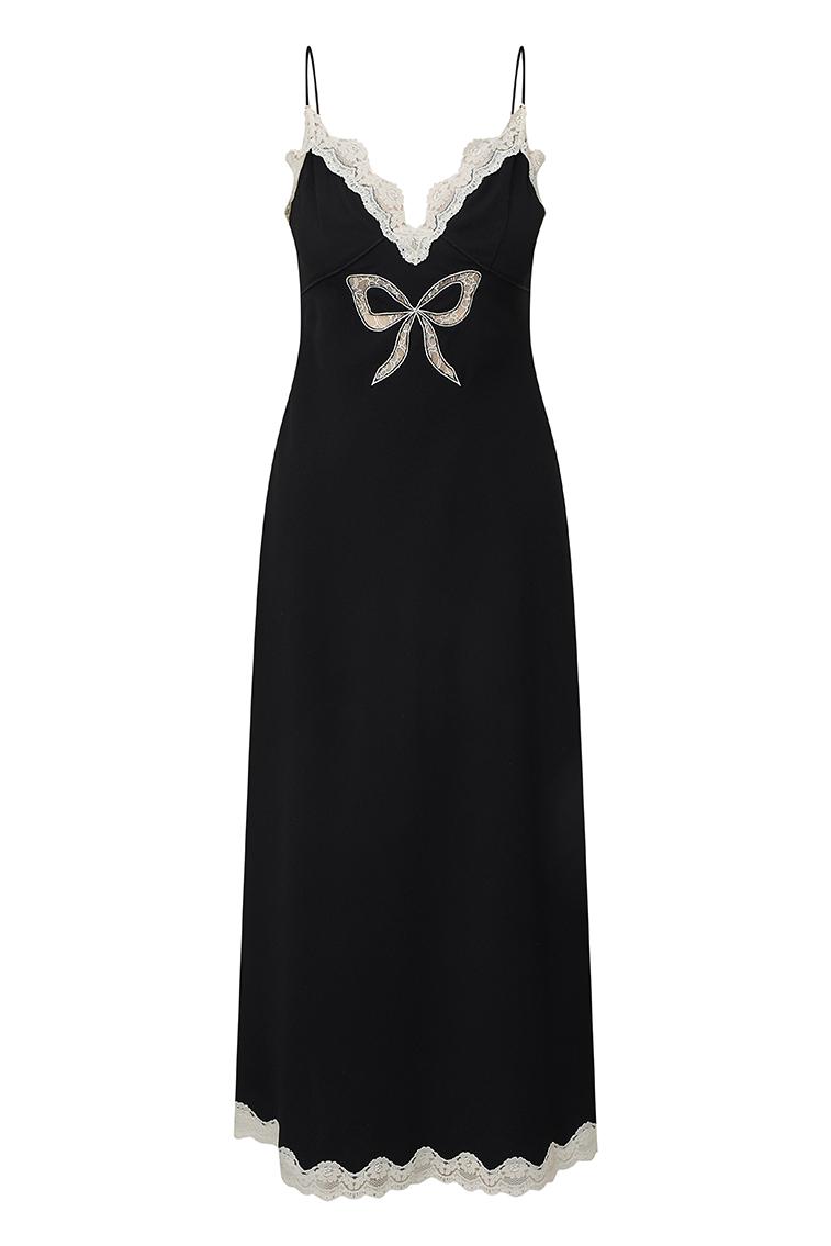 Manuela Bow Slip Maxi Dress - BLACK Product Image
