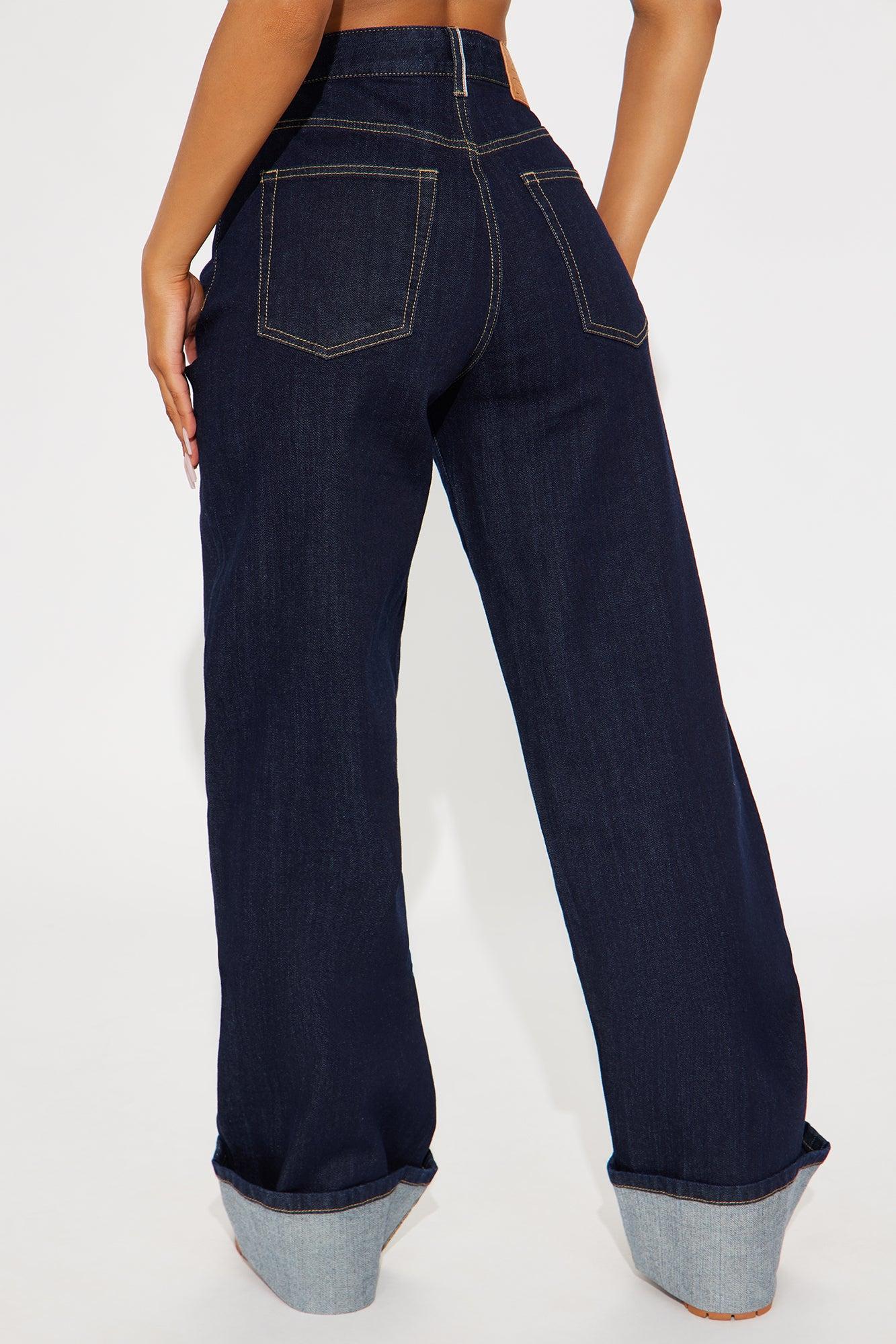 Tall Premium Cuffed Straight Leg Jeans - Dark Wash Product Image