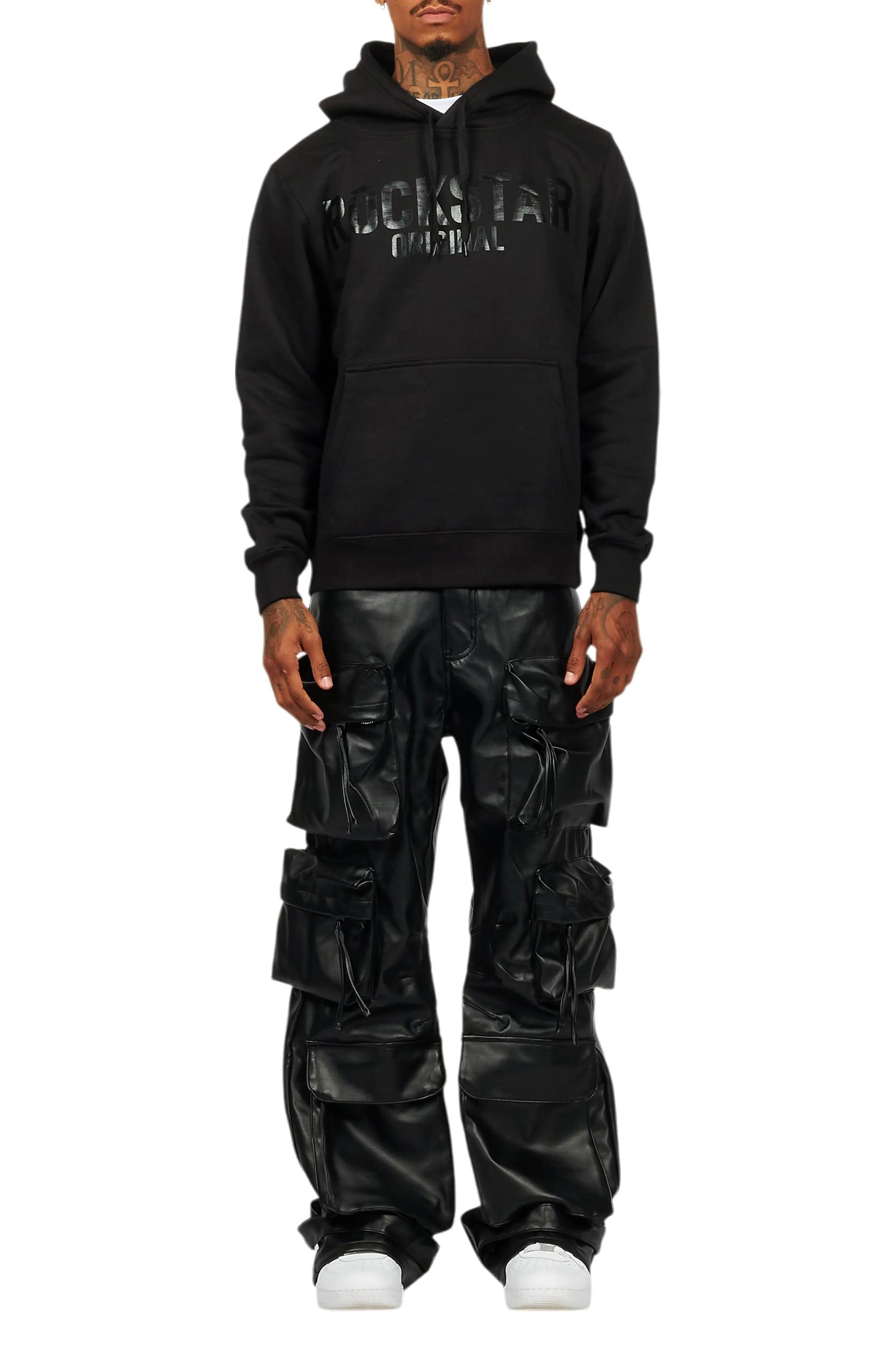 Sana Black Hoodie/Baggy Fit PU Jean Bundle Male Product Image