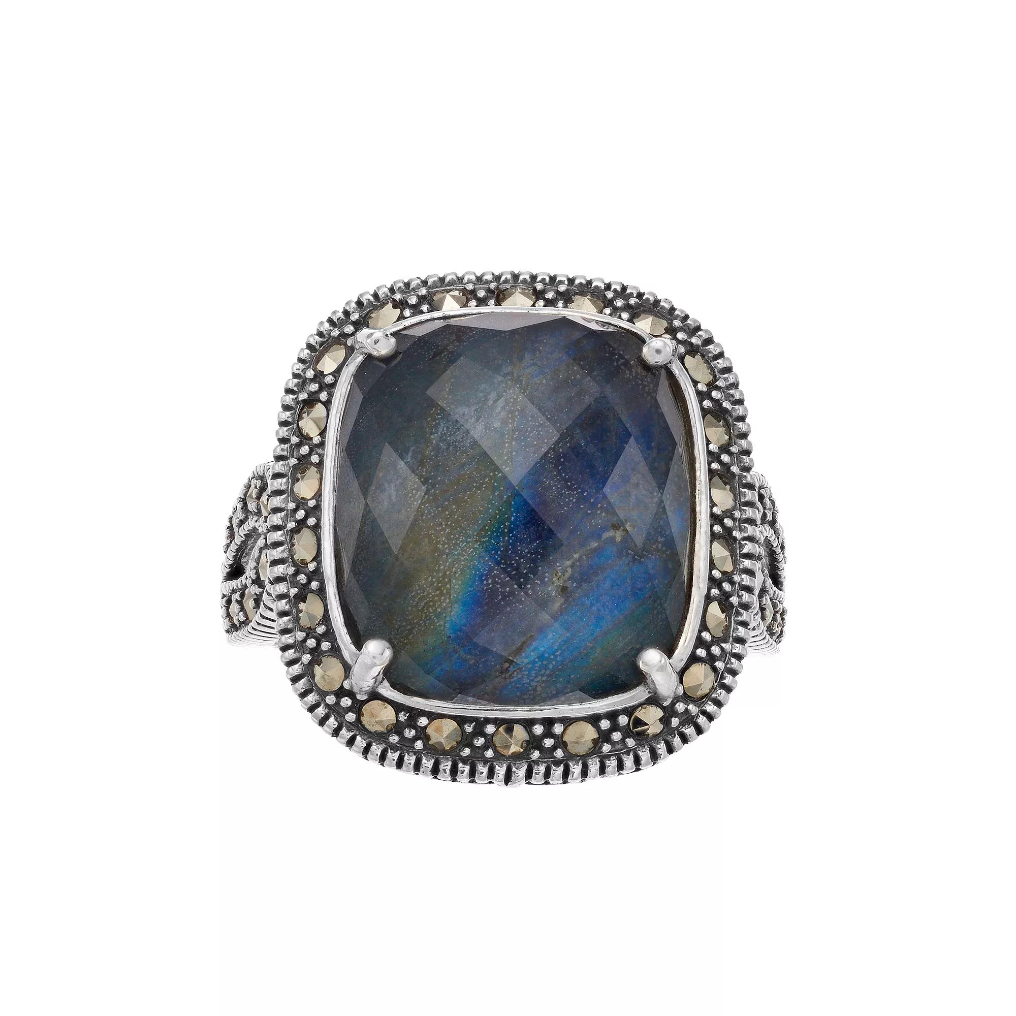 Lavish by TJM Sterling Silver Crystal Labradorite Doublet & Marcasite Ring, Women's, Size: 9 Product Image