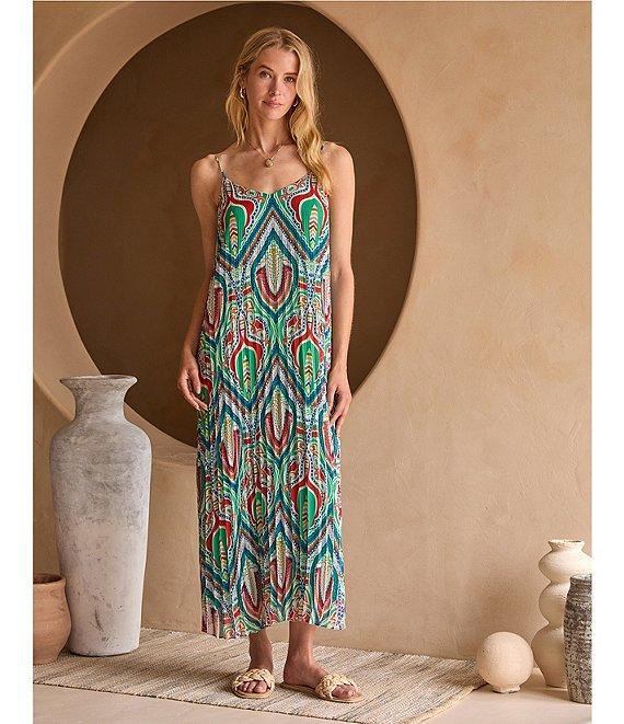 Skies Are Blue Printed V-Neck Sleeveless Pleated Maxi Dress Product Image