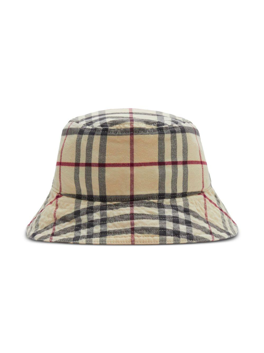 Vintage Check-pattern cotton bucket hat Product Image