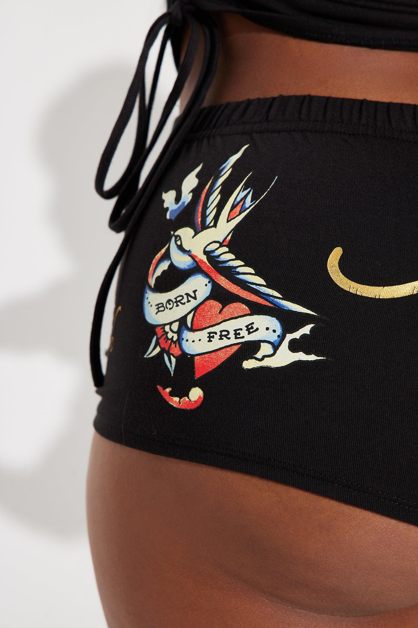 Ed Hardy Bird And Hearts Shorts - Black Product Image