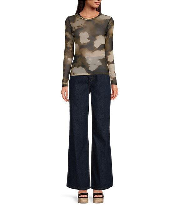 Gianni Bini Matty Printed Mesh Abstract Boat Neck Long Sleeve Top Product Image