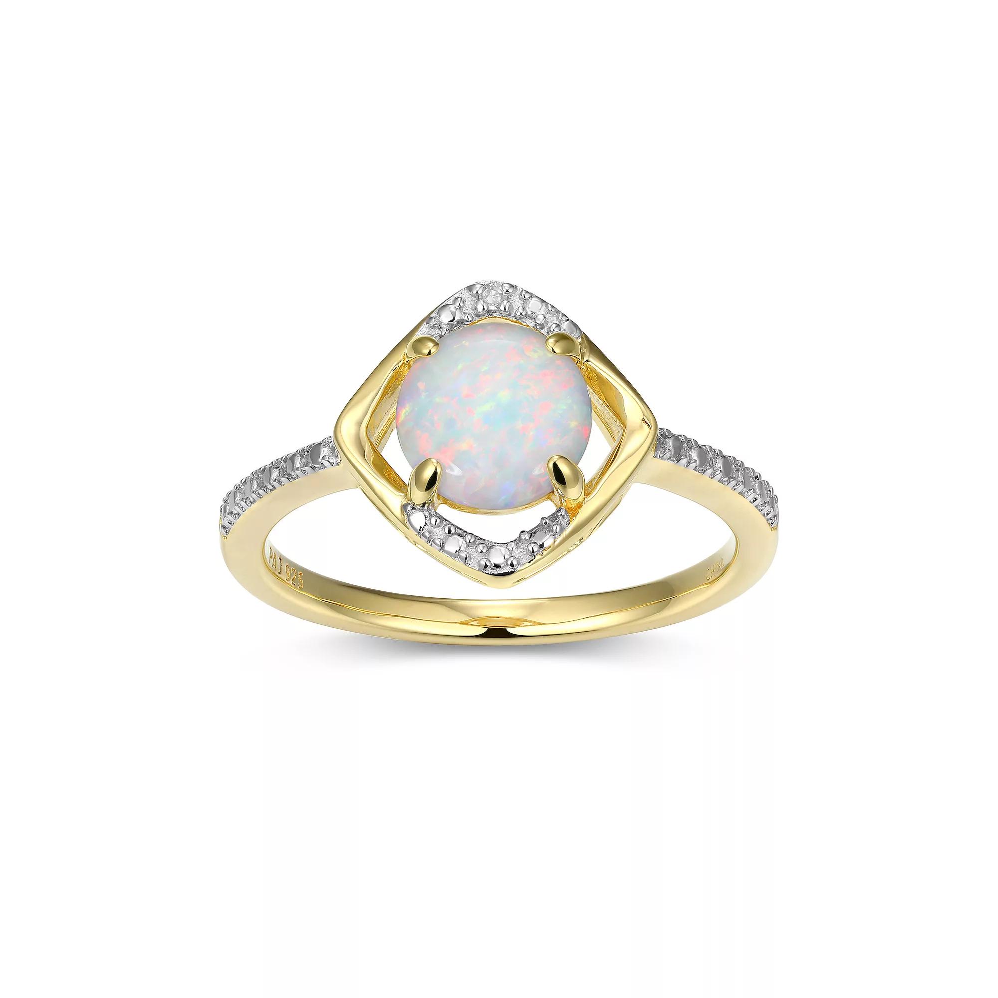 18k Gold Plated Sterling Silver Gemstone & Diamond Accent Halo Ring, Women's, Size: 7, October Created White Product Image