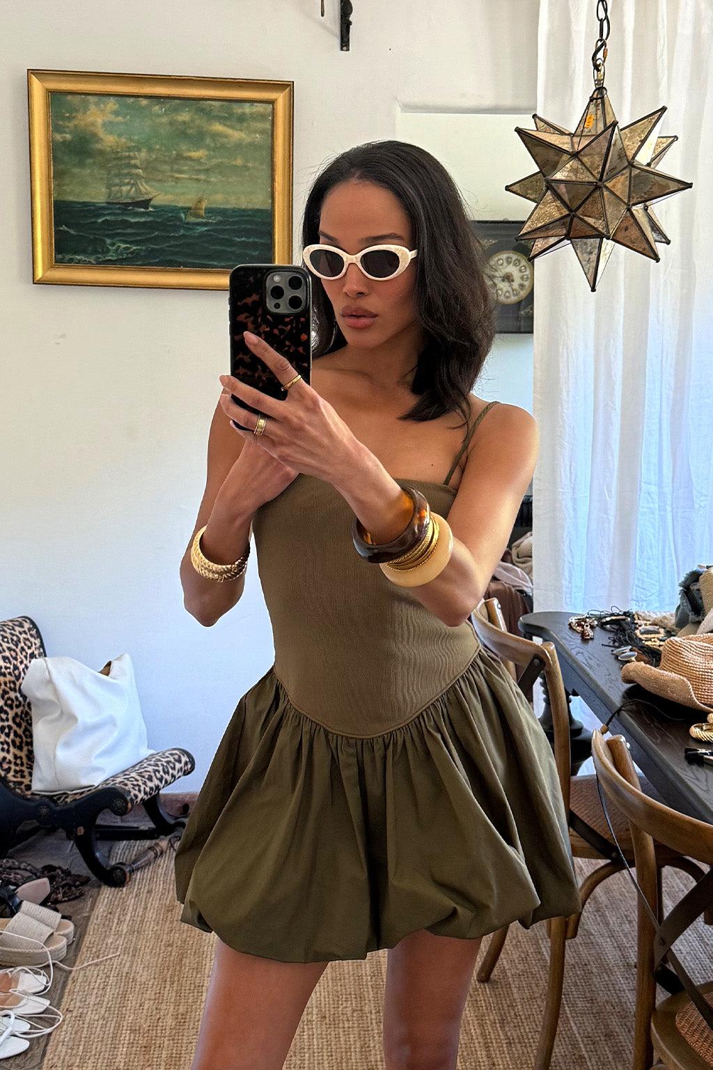 Eternal Olive Bubble Hem Mini Dress Product Image